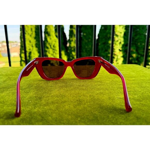 ?  NEW Max Mara Glimpse5 Geometric Cat-Eye Sunglasses (Shiny Crimson Red)
